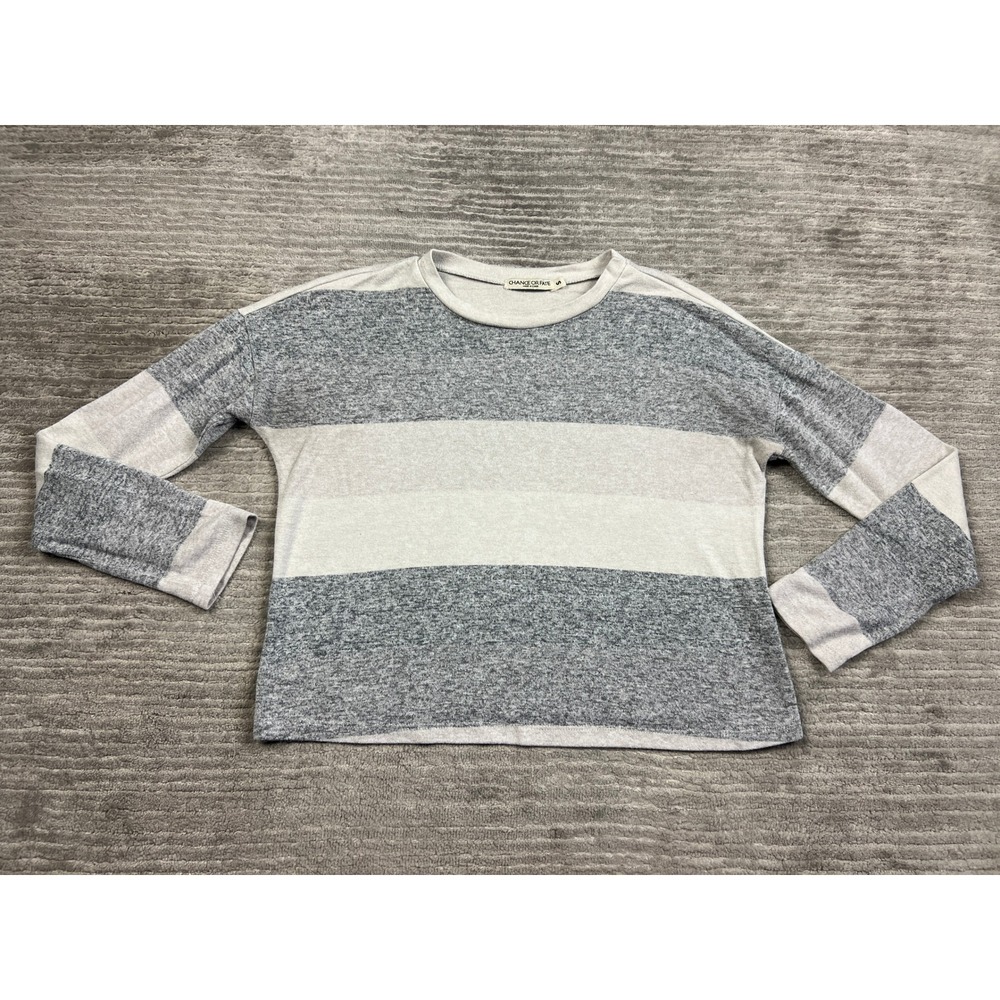 Chance Or Fate Sweater Womens S Grey Striped Pullover Relaxed Knit JC90045491CF